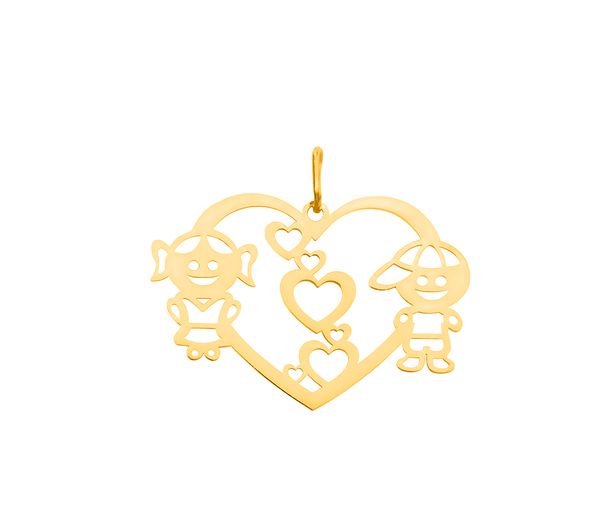 PPingente em Ouro 18k Coração com Menino e Menina