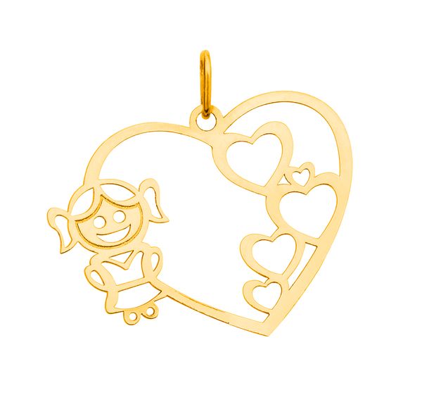 Pingente em Ouro 18k Coração com Menina