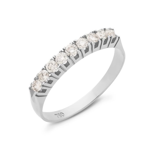 Anel Meia Aliança em Ouro Branco 18k com Diamantes