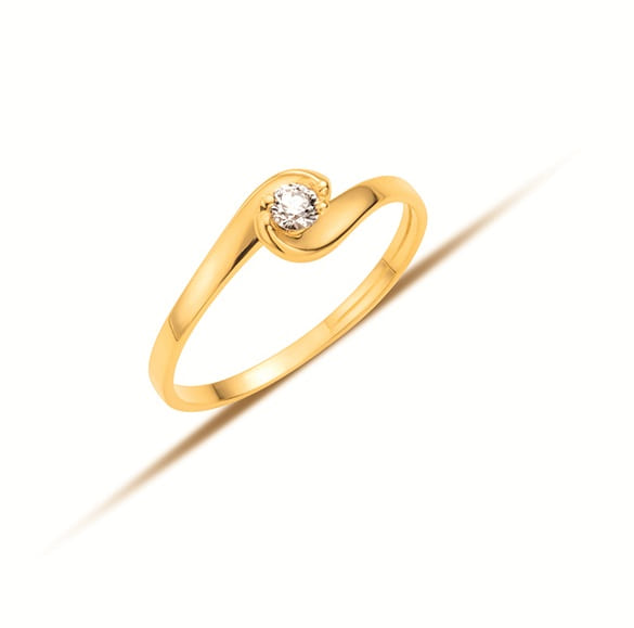 Anel Solitário Torcido em Ouro Amarelo 18k com Diamante